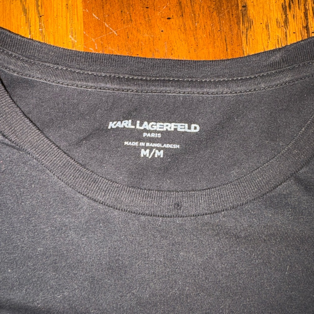 Karl Lagerfeld Navy Crewneck T-Shirt with Metallic Logo - Picture 3 of 3
